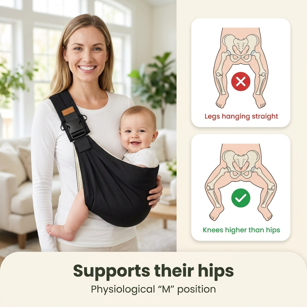 Supports their hips - physiological M position