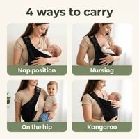 4 ways to carry - nap, nursing, hip, kangaroo