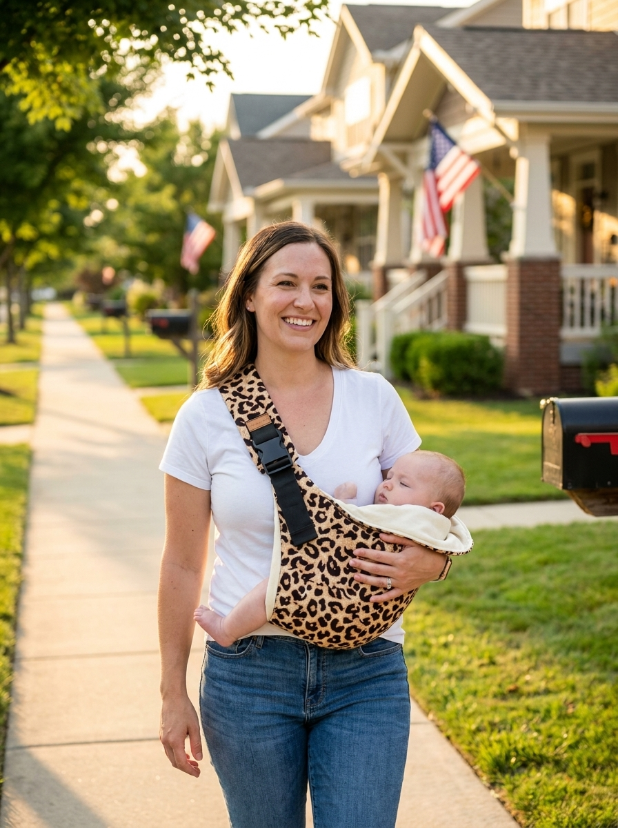 Leopard Nalubaby sling on American suburban street Image